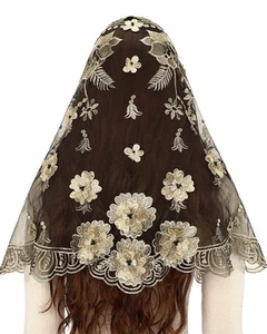 Bozidol Catholic Chapel Mantilla Veil Spanish Lace Head Covering Black-gold - Picture 1 of 5