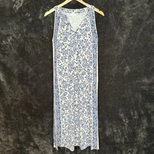 J. Jill Kleid XS Petite Blau Blumen V-Ausschnitt Maxi Boho Bauern Freizeit Beachy - Bild 1 von 9