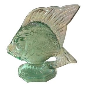 Fenton Green Sunfish Glass Figurine Fish Iridescent Paperweight - Picture 1 of 5