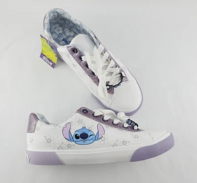 Nuevo Disney Lilo Stitch Mujer Tenis Blanco Púrpura Brillo Zapatos de caña baja 11W Foto 1 de 4