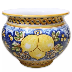 Cachepot Vaso per piante in ceramica Caltagirone, decoro limoni, con diverse opz - Picture 1 of 31