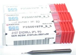 Lotto di 3 frese terminali in carburo Kyocera SGS P2S001975_8_3 .0197" diametro 2 flauti - Foto 1 di 3