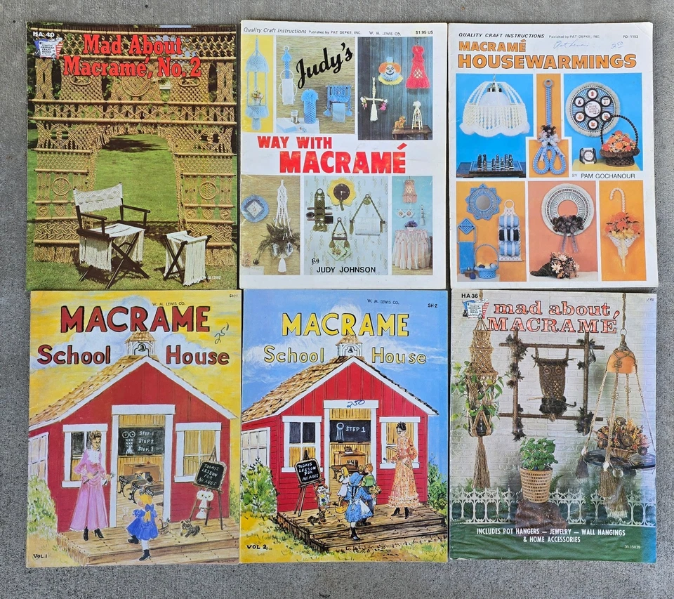 Lot of 6 Vintage Macrame Home Décor Pattern Books Lamp Shade Pot Hangers + - Image 1 of 1