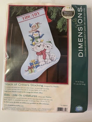 DIMENSIONS COUNTED CROSS STITCH 2009 STACK OF CRITTERS 16" STOCKING NIP - Image 1 of 3