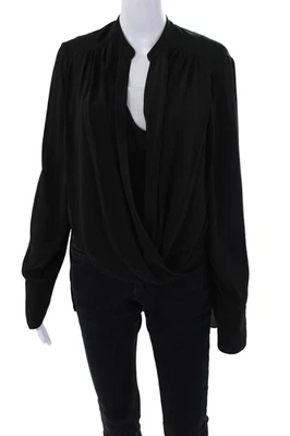 Blusa negra con detalle de cintura envuelta manga larga BCBG Max Azria para mujer talla L Foto 1 de 4