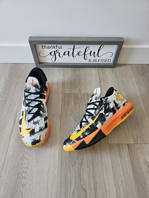 Nike KD 6 ID SZ 10 MVP Print Black White Orange Yellow Halloween - Image 1 of 4