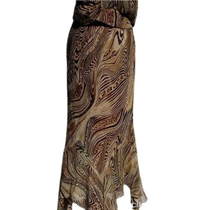 Cache Silk Tiger Animal Metallic Embellished Hankey Hem Lined Skirt New $188 NWT - Picture 1 of 5