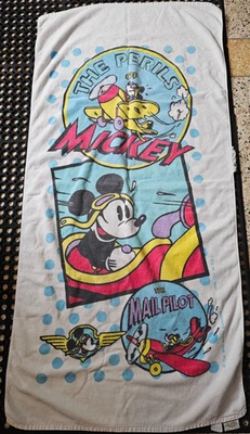 Toalha de praia vintage Walt Disney Mickey Mouse Perils of theMail piloto Franco - Imagem 1 de 4
