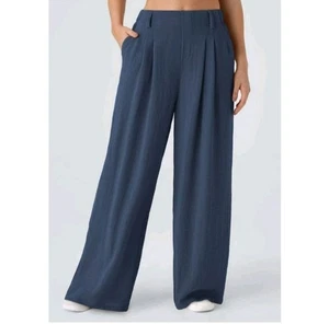 Halara Pants Wide-Leg Womens Petite Navy Blue Size L New - Picture 1 of 10