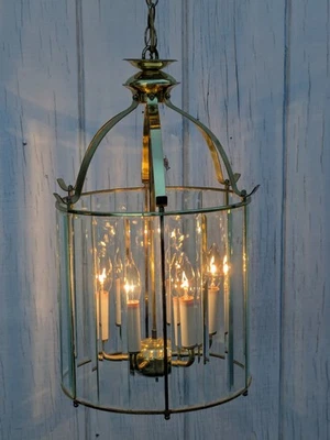 Mid Century Hollywood Regency Glam Ceiling Light Fixture Chandelier Gold Beveled - Image 1 of 4