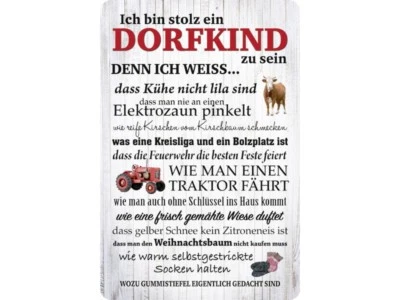 BLECHWAREN FABRIK BRAUNSCHWEIG GMBH Ich bin stolz ein Dorfkind zu sein! Blechschild 20 x 30 cm PC 300/462