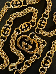 CINTURÓN GUCCI Cadena AUTÉNTICO Logo Marca De Colección RARO Oro GG Collar ANTIGUO GUCCI 80 GP - Imagen 1 de 24