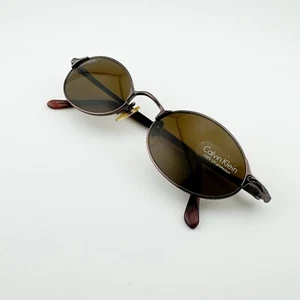 New VINTAGE CALVIN KLEIN CK 514/s Sunglasses Oval Titanium C. 9 Brown Japan 50mm - Picture 1 of 12