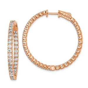 925 Sterling Silver Rose Pink Tone Gold Plated 2.25mm CZ Round Medium Hoop ... - Picture 1 of 4