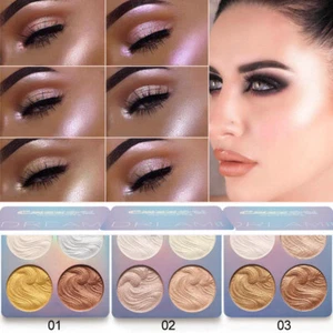 Professionell Makeup Gesichtspuder 4 Farben Bronzer Highlighter Pulver Palett ¬ - Picture 1 of 22