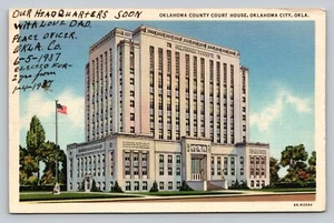 Postcard Oklahoma Court House Exterior US Flag Oklahoma City OK VTG Unused - Picture 1 of 2