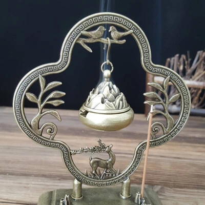 Brucia incenso in bronzo con supporto per bastoncini, coni - Immagine 1 di 4