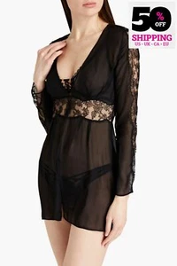 RRP €560 AGENT PROVOCATEUR Willa Silk Babydoll Gown Size 2 M See Through Black - Picture 1 of 8