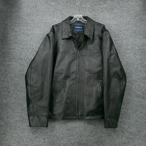 Croft & Barrow Leather Jacket Mens XL Black Long Sleeve Full Zip Bomber Moto - Picture 1 of 9