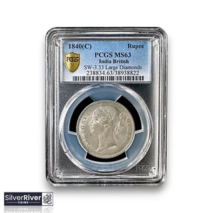 1840(C) India British Silver 1 Rupee (*Certified MS63 by PCGS*) - Lustrous - Picture 1 of 4