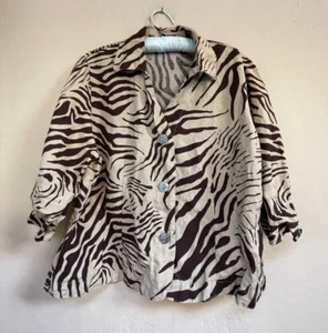 East 5th Womens Animal Print Button Front Top 3/4 Sleeve PXL Brown Linen Blend - Picture 1 of 8