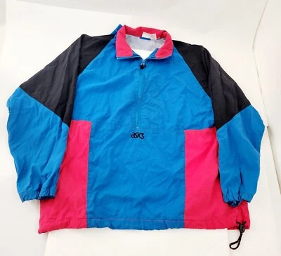 Asics Windbreaker Jacket Unisex Large/Extra Large Blue/ pink Colorful 80s 90s  - Image 1 of 4