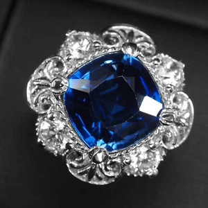 Regal Intense Blue Sapphire 5.70Ct 925 Sterling Silver Handmade Rings Size 5.75 - Picture 1 of 8