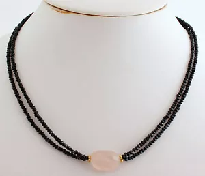 Cadena de espinela negra con cuarzo rosa cadena de piedras preciosas diseñador collar de dos filas - Imagen 1 de 2