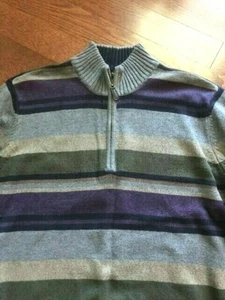 Suéter para hombre Van Heusen 100 % algodón, talla L gris a rayas cuarto con cremallera - Imagen 1 de 3