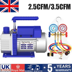 1/3HP 3.5CFM Single Stage Air Vacuum Pump and R134a AC Manifold Gauge Set Kit UK - Picture 1 of 34