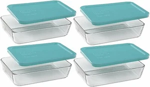 Platos de almacenamiento de alimentos de vidrio transparente Pyrex Basics, 4 (3 tazas) platos oblongos con... - Imagen 1 de 1