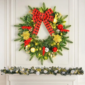 24Inch/28Inch Extra Large Pre-Lit Christmas Wreath 8 Modes Lighting Artificial D - Picture 1 of 7