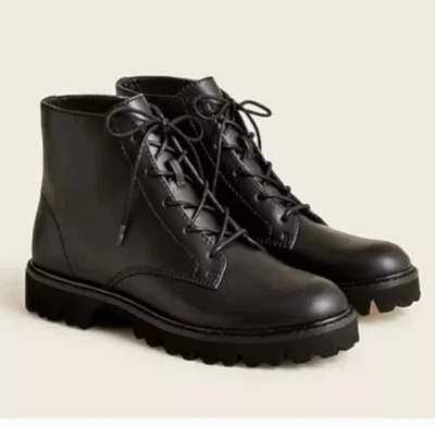 J. Crew размер 8 Gwen зажим подошвы на шнуровке ботинки в полированной коже черный BA553 $249 - Изображение 1 из 4