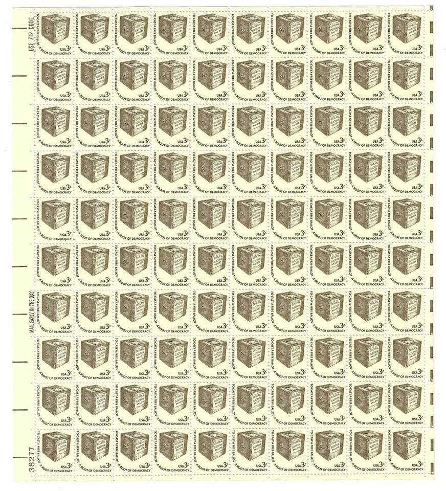US SCOTT 1584 SHEET (PANE) OF 100 TO CAST A FREE BALLOT 3 CENT FACE MNH - Image 1 of 1