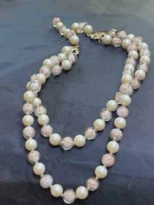 VINTAGE 50ER JAHRE DOPPELSTRANG VENEZIANISCHE GOLD GEFLECKTE PERLEN - MODESCHMUCK - Bild 1 von 4