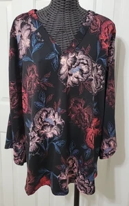 New Directions "NWT" Top Size XL Black Floral Keyhole Back - Picture 1 of 10