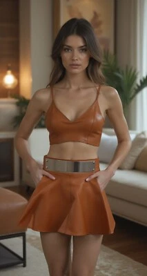 Mujeres Beige Imitación Cuero Envolvente Falda Corbata Playa Piscina Cinturón Metal Dorado S M Foto 1 de 4