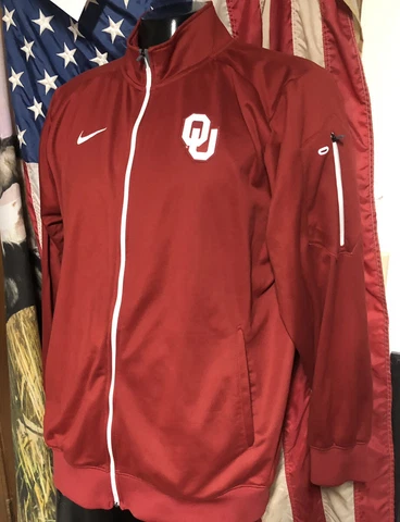 Nike DriFit OU Oklahoma Sooners Red Full Zip Jacket Mens L Large Cover