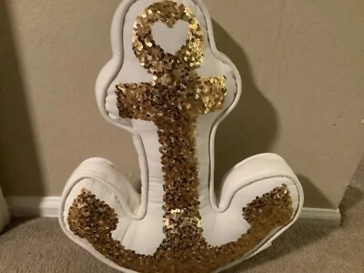 Almohada ancla Pottery Barn Teen Emily Meritt lentejuelas doradas náutica brillante 18 pulgadas Foto 1 de 3