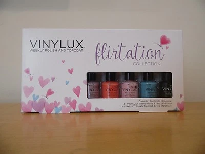 CND Vinylux Semanal Polaco y Topcoat Colección Coqueteo 5 piezas Mini Set Nuevo en Caja Foto 1 de 2