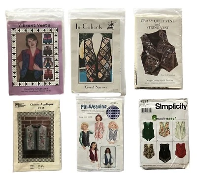 Vtg Art Vest Sewing Pattern Lot Womens Crazy Quilt Patchwork Applique Simplicity - Image 1 of 4