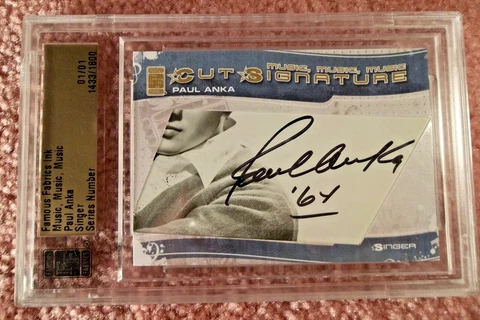 FAMOUS FABRICS MUSIC CUT SIGNATURE PAUL ANKA 1 OF 1 SINGER, SONGWRITER, ACTOR Cover