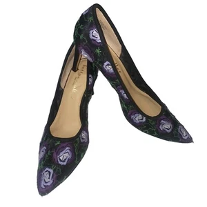 BETTYE MULLER Embroidered See Through Floral Pumps Black Purple Women 8M - Picture 1 of 12