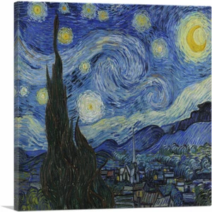 ARTCANVAS The Starry Night - Square 1889 Canvas Art Print by Vincent van Gogh - Picture 1 of 11