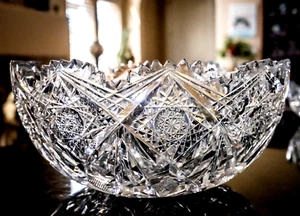 Antique American Brilliant Period Cut Glass Crystal 4" Tall x 9" Diameter Bowl - Picture 1 of 5