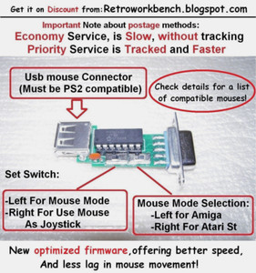 USB PS2 Mouse Adapter -> Atari ST Amiga Amstrad Commodore 9pin DB9 Joystick Port