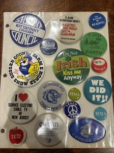 Random Vintage Pin-back Buttons/pins Lot #24 Protected In Sheet - Picture 1 of 5