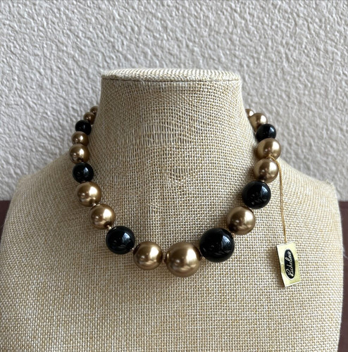 VETEMENTS Collana Chelieu Designer Collezione Perline Graduate Oro e Nero Nuova con etichette