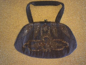Vintage Brown Beaded Purse & Handle Made in Belgium Clutch Evening Bag - Picture 1 of 12