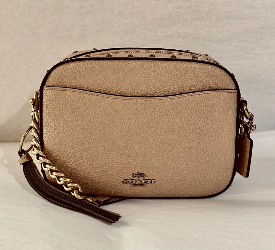 Coach Crystal Rivets Leather Camera Crossbody Bag, Nude pink - Image 1 of 1